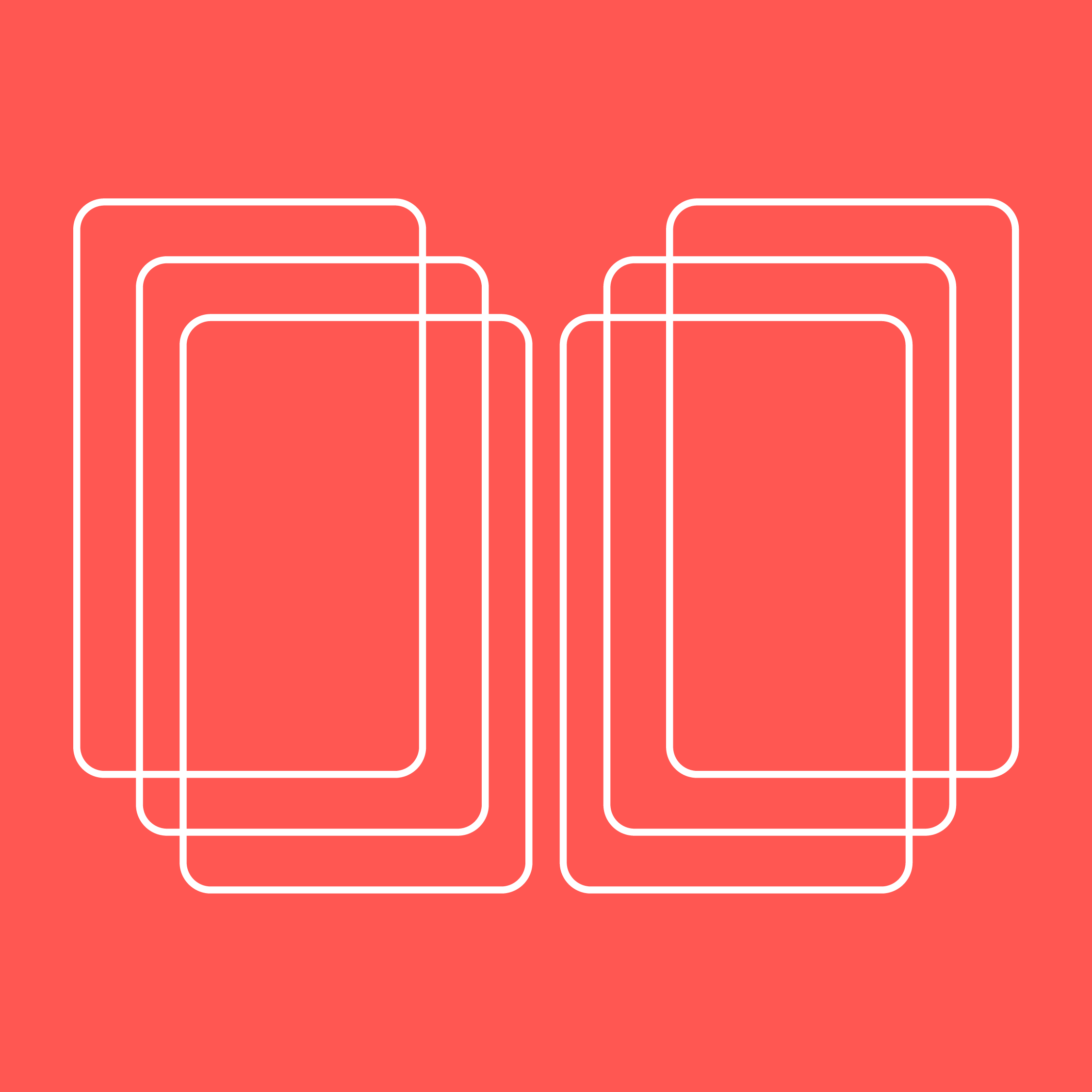 three overlapping white bordered rectangles, horizontally mirrored