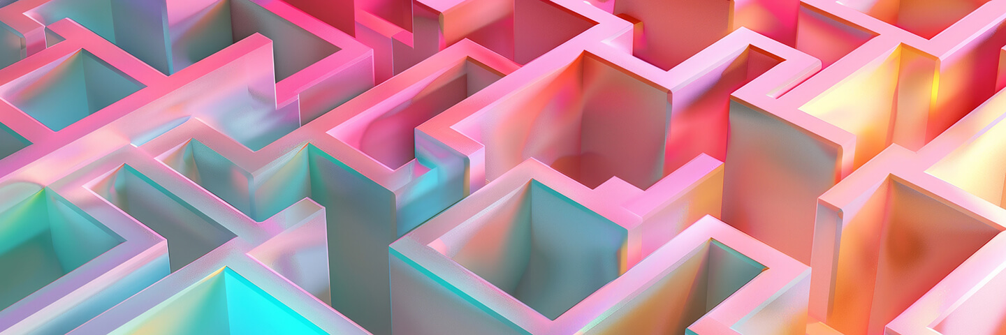 pink, blue, and yellow 3d maze