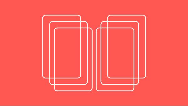 three overlapping white bordered rectangles, horizontally mirrored