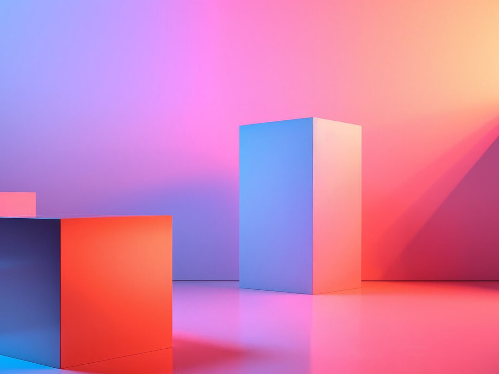 two 3d rectangles on a purple to pink background