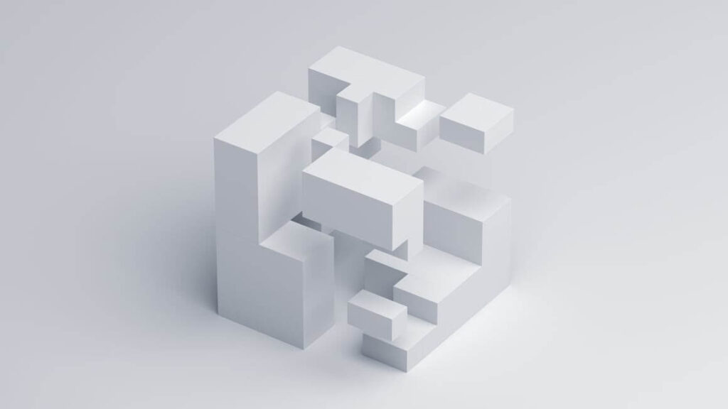 white interlocking cubes and rectangles 