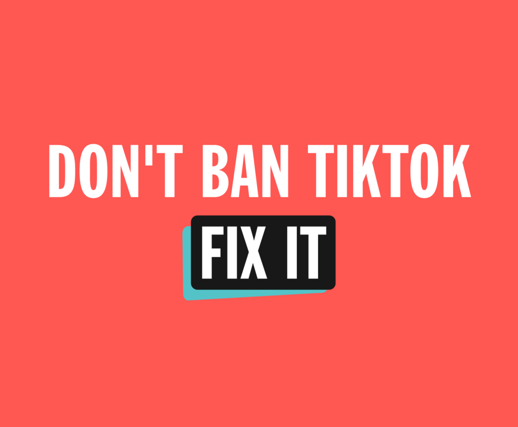 Promotional graphic supporting Project Liberty's The People's Bid for TikTok. Don't ban TikTok Fix it.